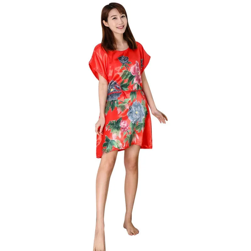 Fashion Women Lady Peony Robe Bath Gown Nightgown Sleepwear