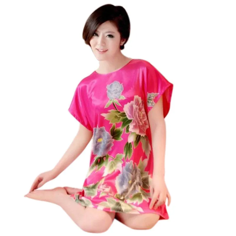 Fashion Women Lady Peony Robe Bath Gown Nightgown Sleepwear