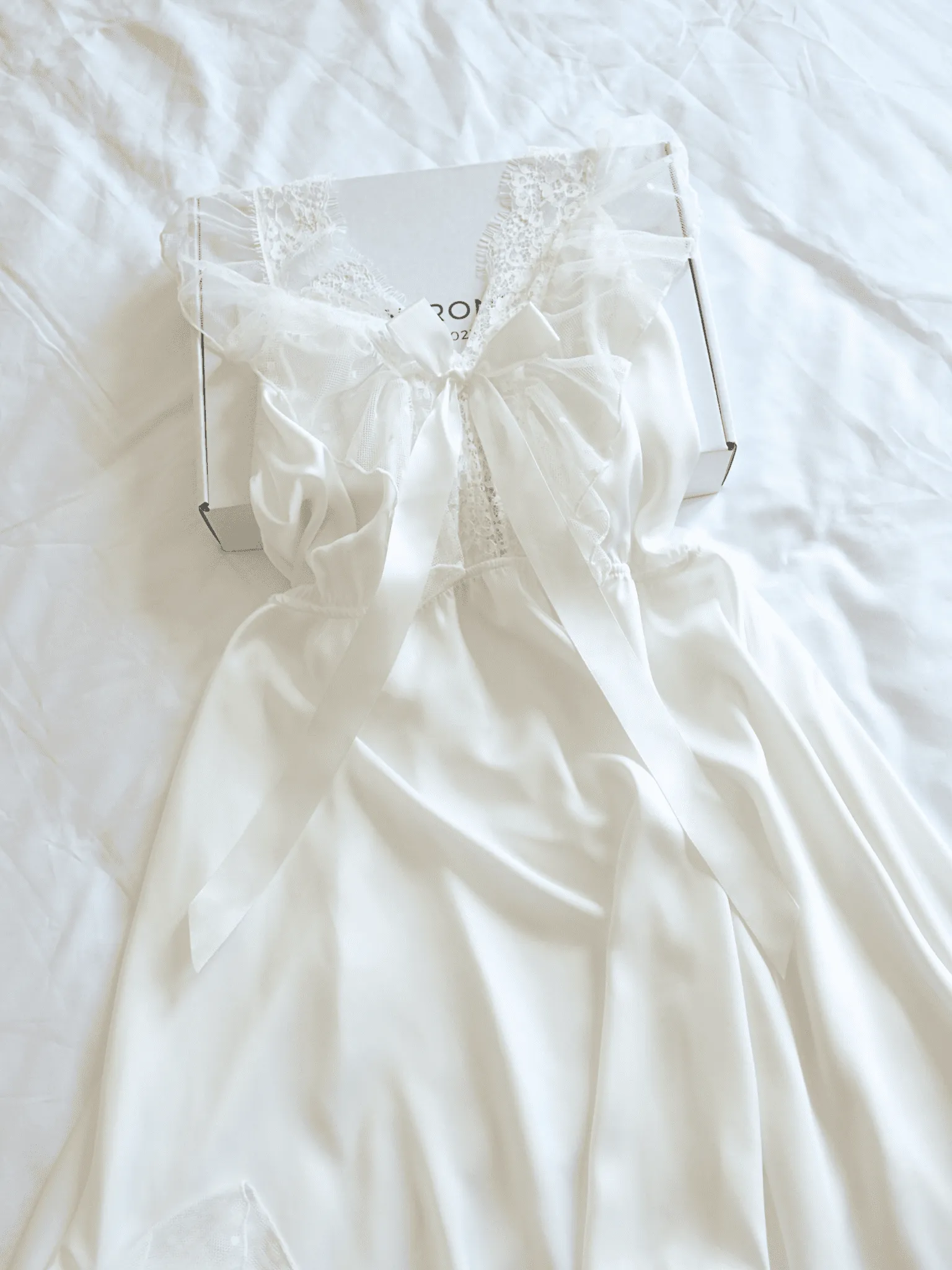 Feminine White Satin Night Gown