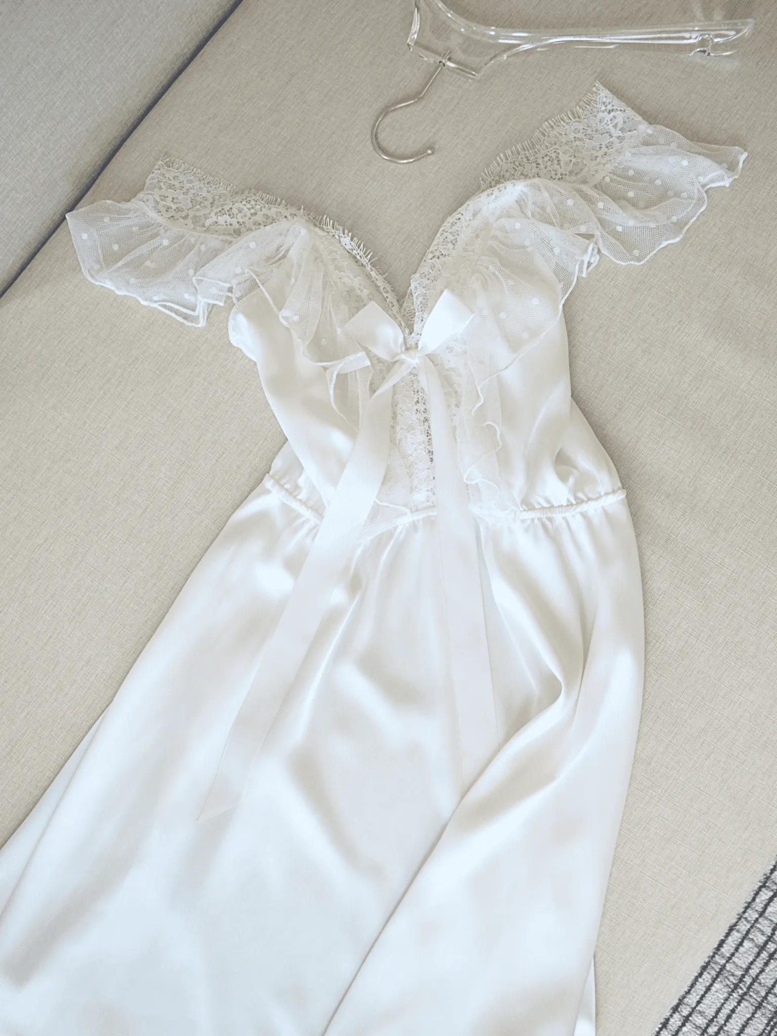 Feminine White Satin Night Gown