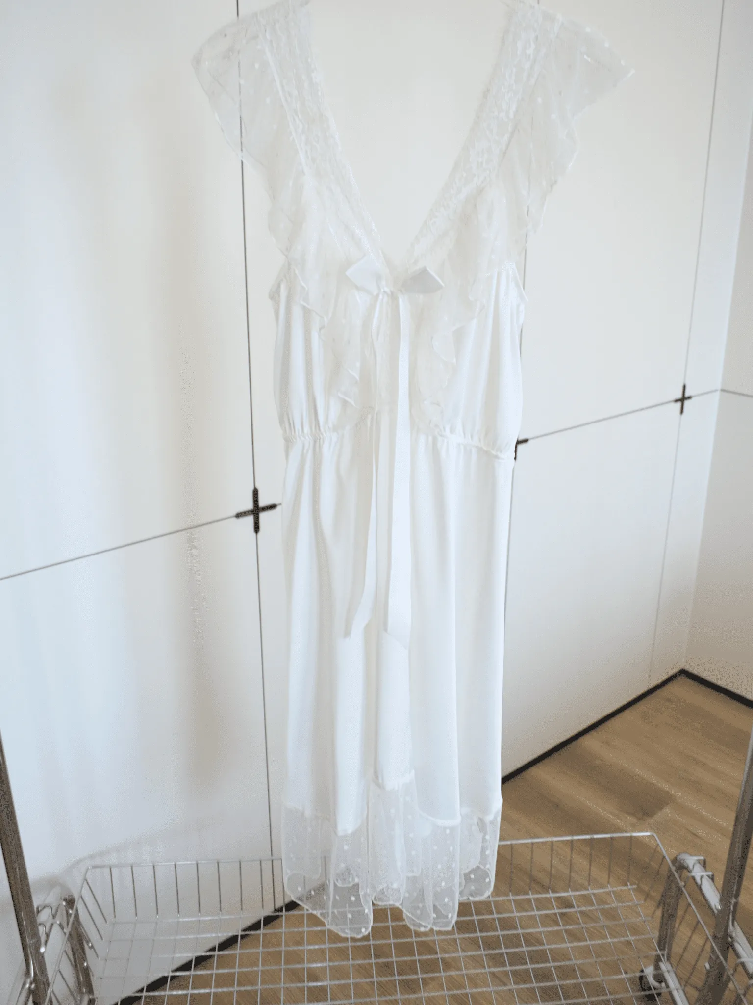 Feminine White Satin Night Gown