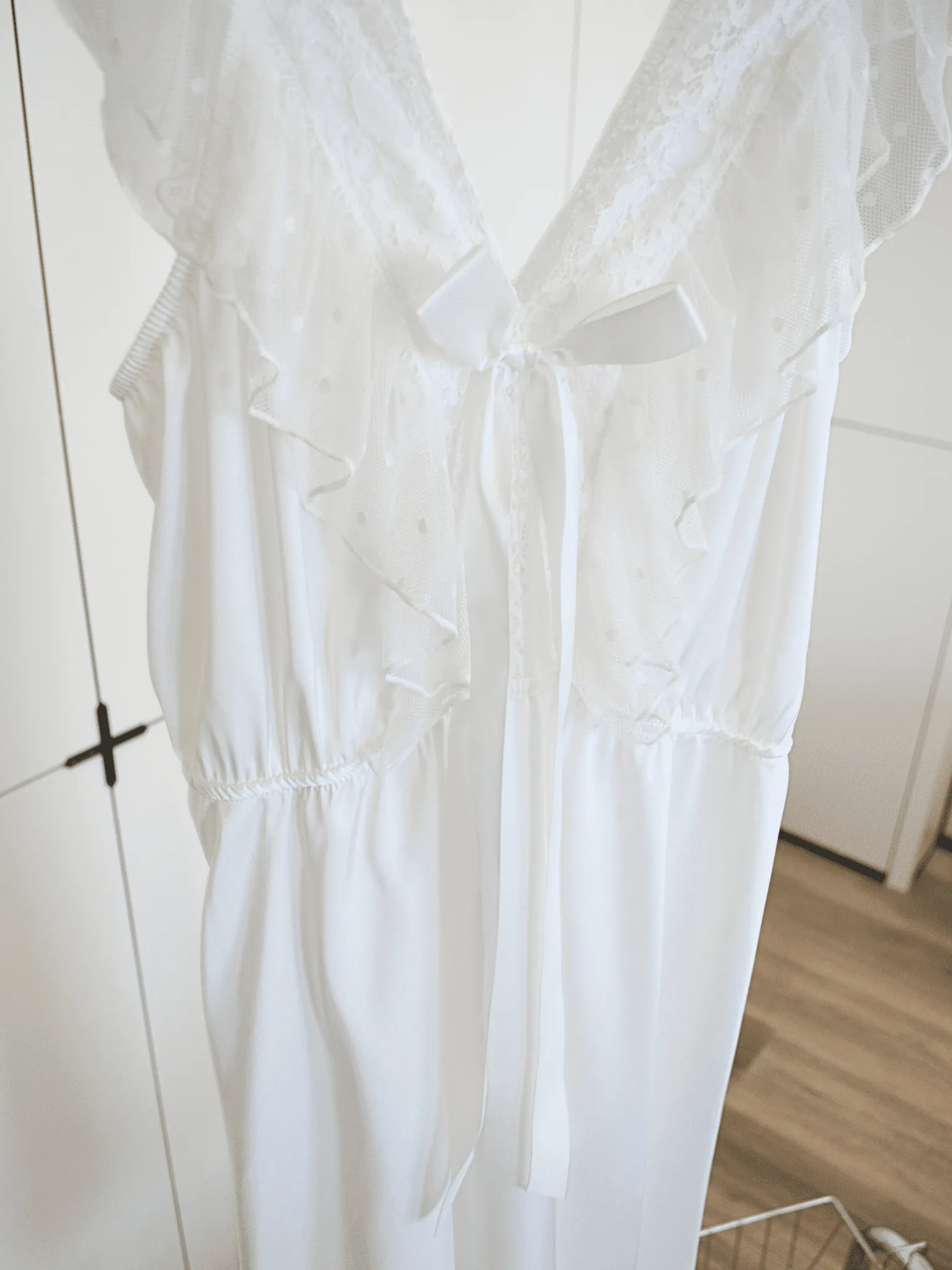 Feminine White Satin Night Gown