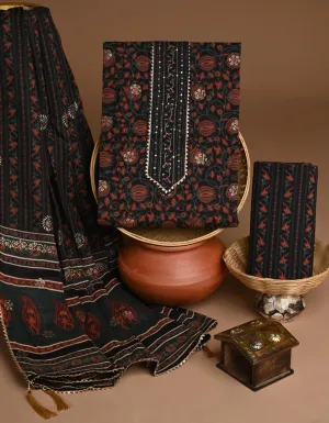 Floral Black Traditional Print Trending Cotton Suit Set