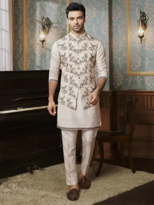 Floral Printed Tussar Kurta Bandi Set