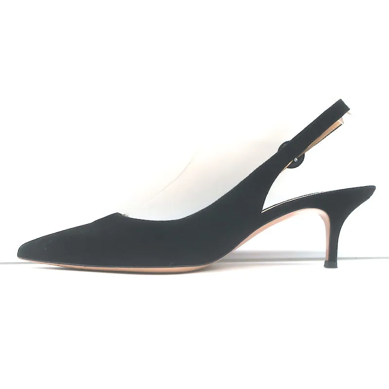 Gianvito Rossi Kitten Heel Slingback Pumps Black Suede Size 38.5