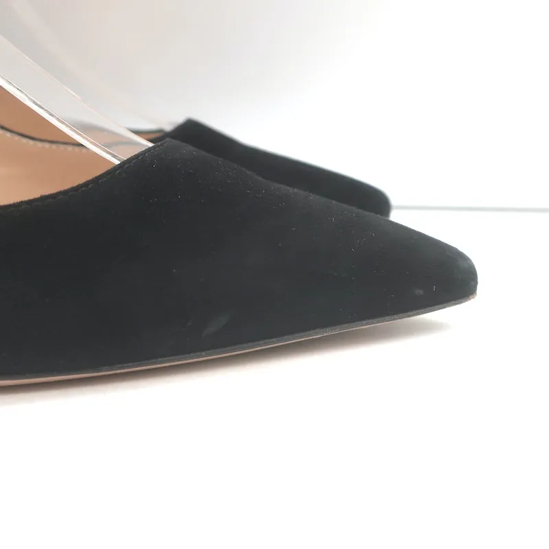 Gianvito Rossi Kitten Heel Slingback Pumps Black Suede Size 38.5