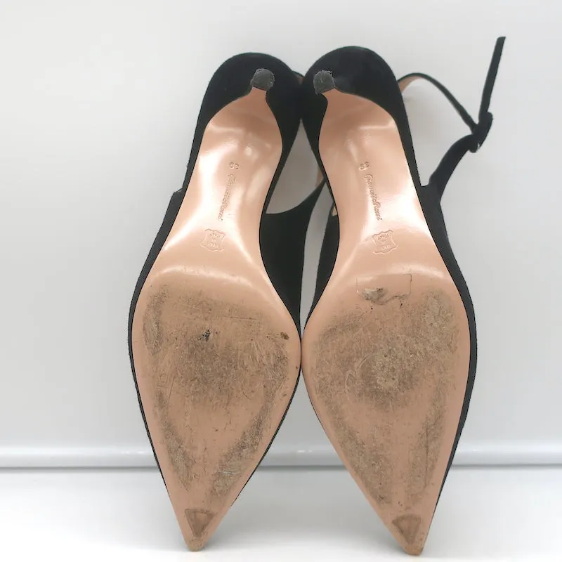Gianvito Rossi Kitten Heel Slingback Pumps Black Suede Size 38.5