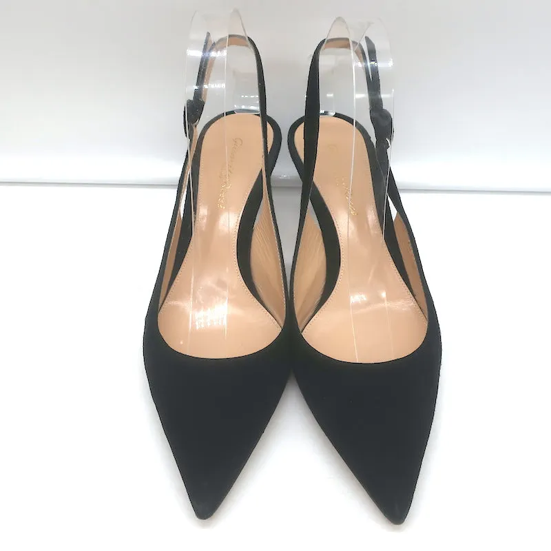 Gianvito Rossi Kitten Heel Slingback Pumps Black Suede Size 38.5