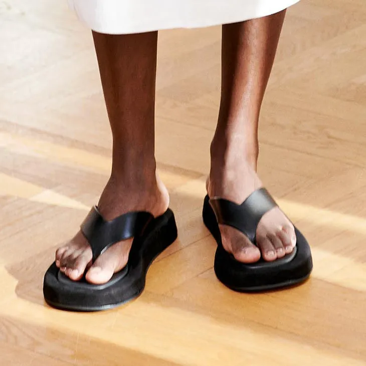Ginza leather and suede platform flip flops