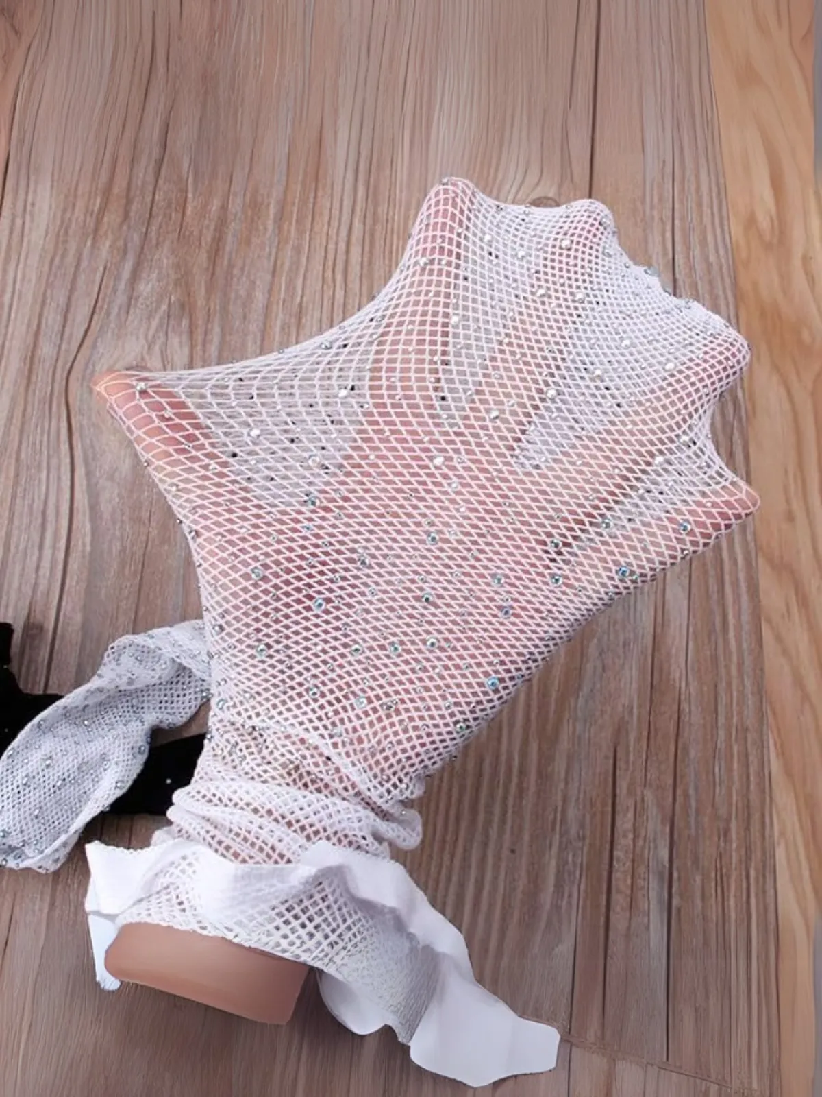 Girls White Crystal Rhinestone Embellished Fishnet Tights