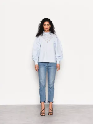 Glamorous Light Blue Puff Sleeve Blouse