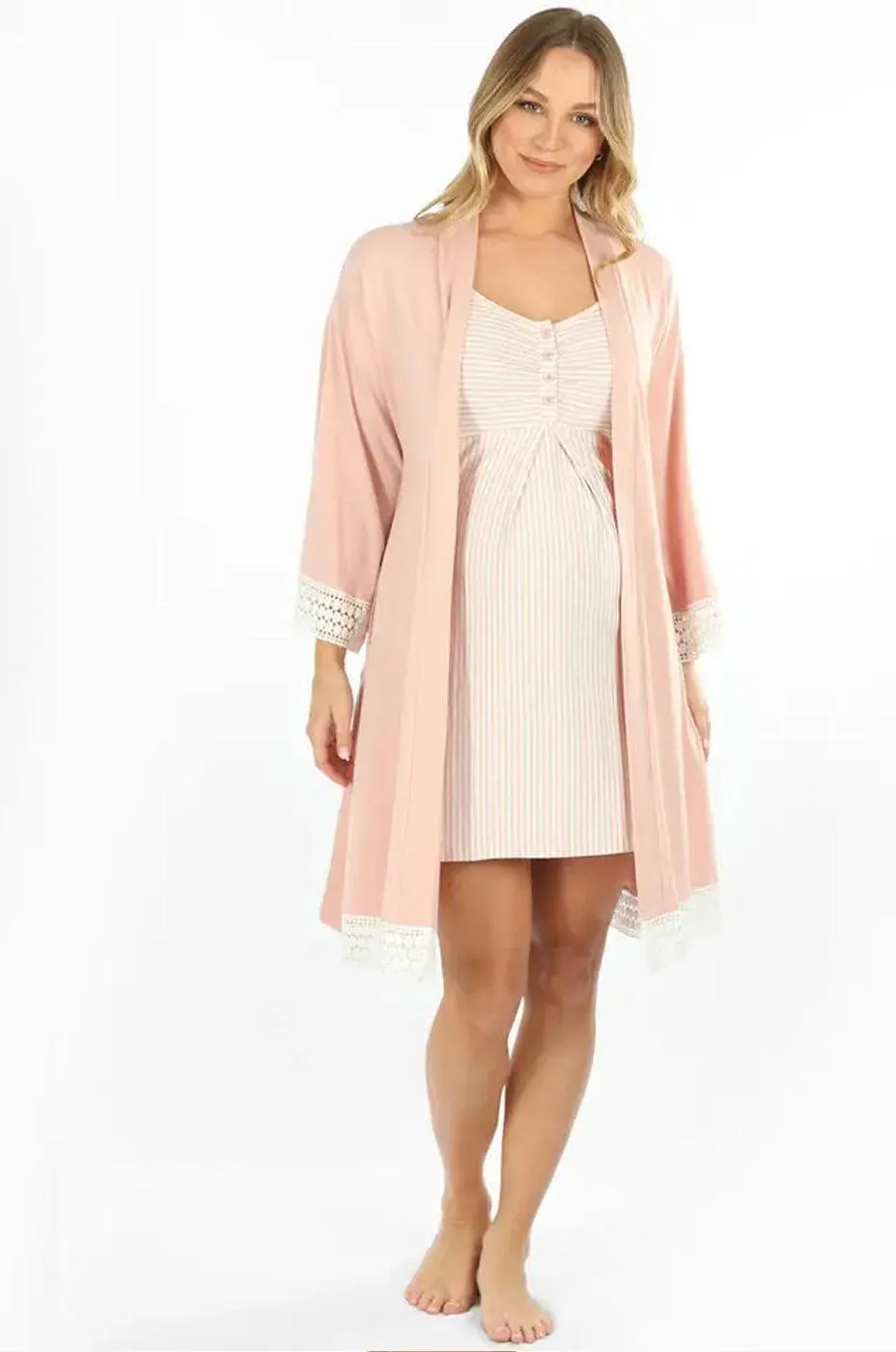 Grace Maternity & Nursing Nightgown Set | Pink
