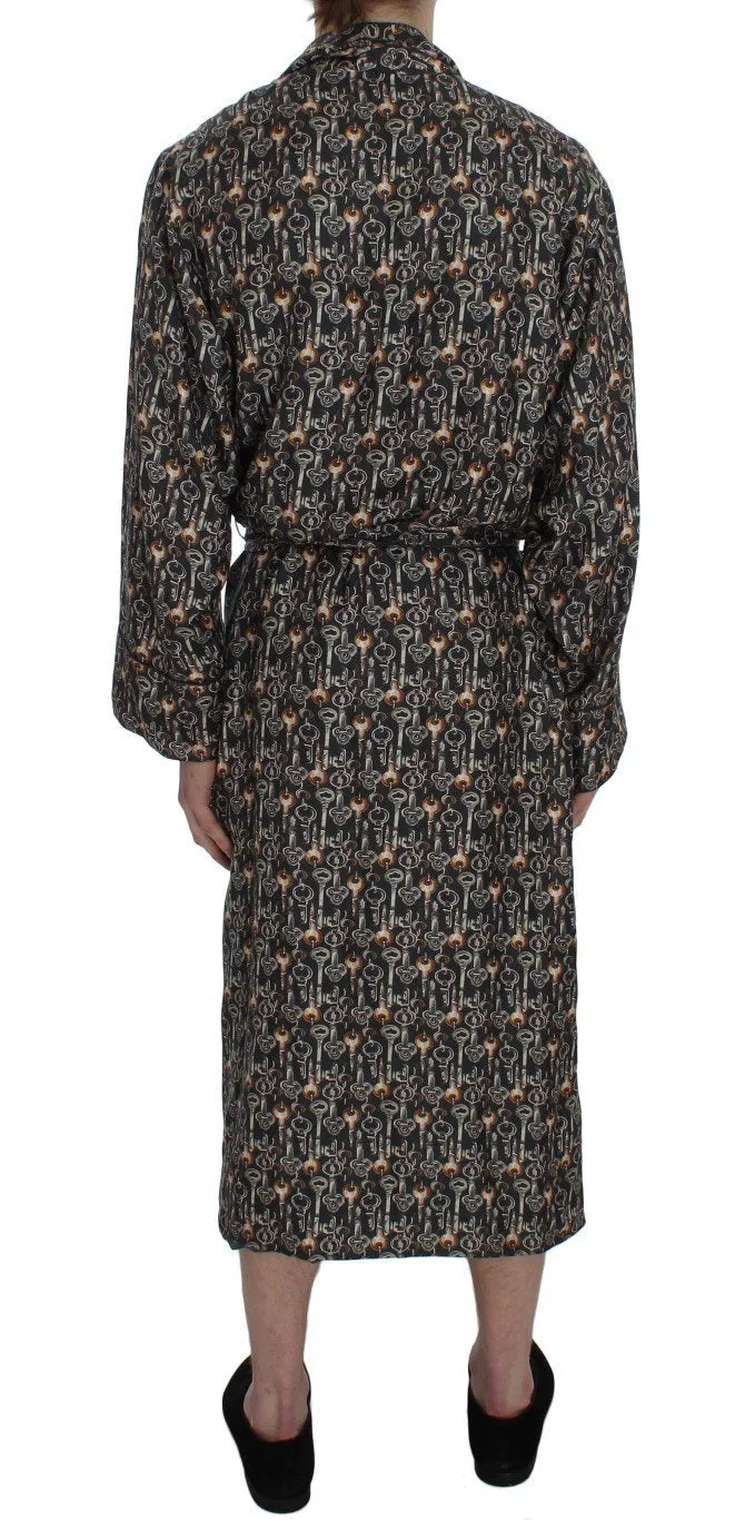 Gray Medieval Key Print Silk Nightgown