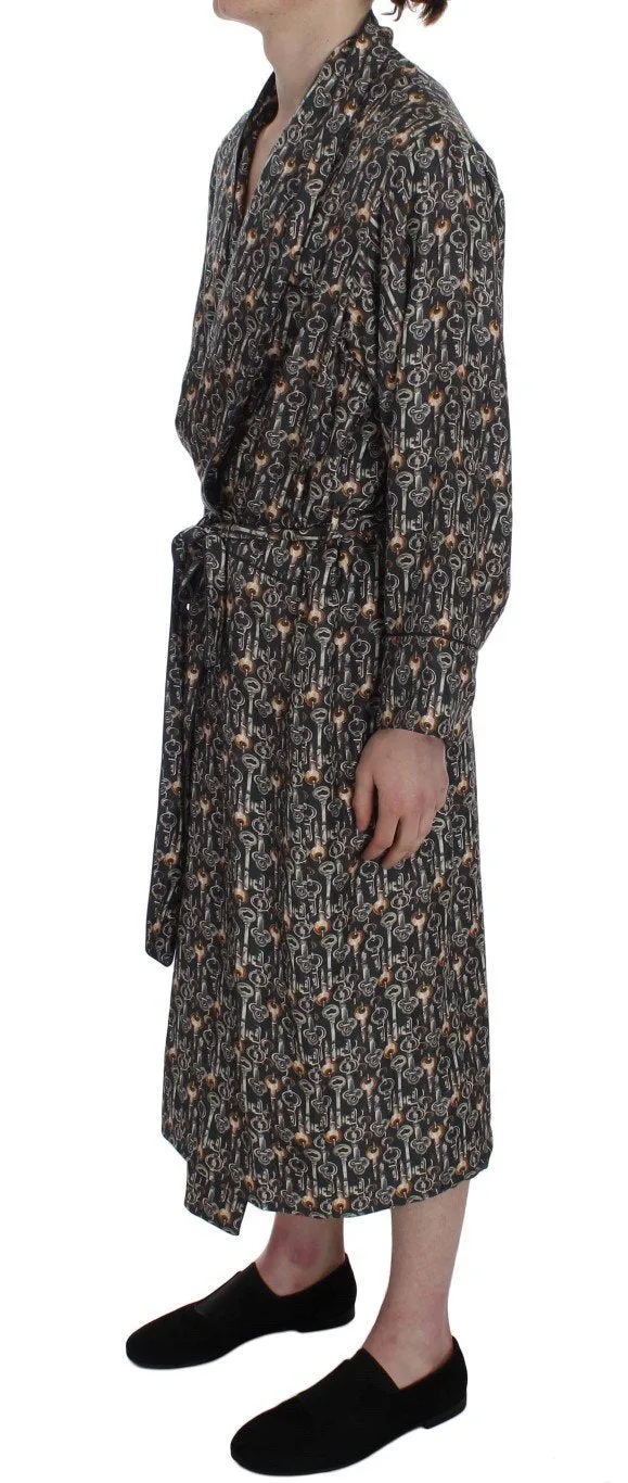 Gray Medieval Key Print Silk Nightgown