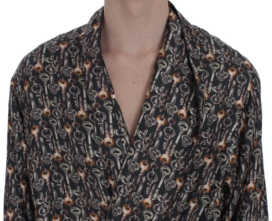 Gray Medieval Key Print Silk Nightgown