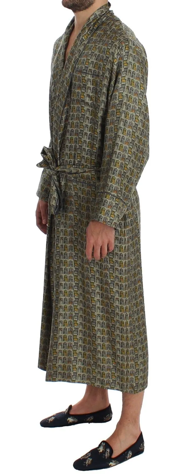Green Chair Print SILK Robe Coat Nightgown