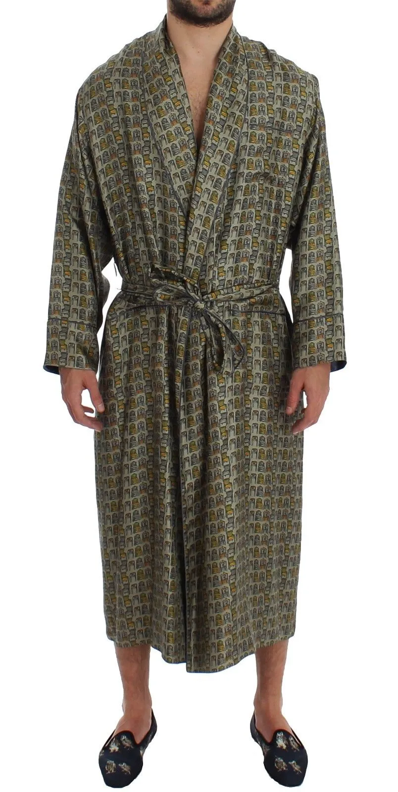 Green Chair Print SILK Robe Coat Nightgown