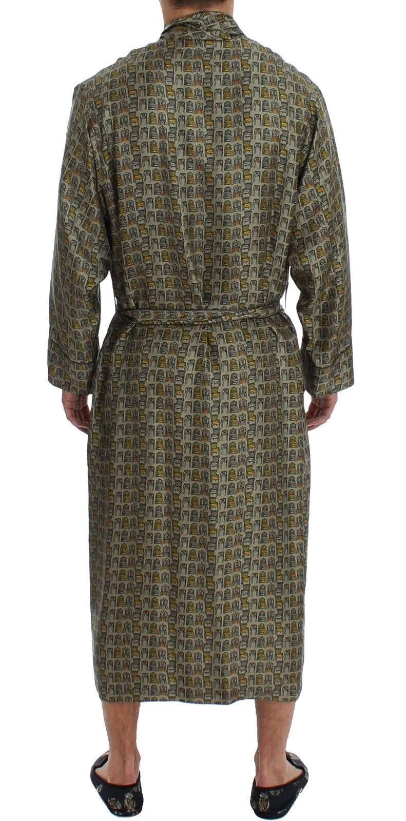 Green Chair Print SILK Robe Coat Nightgown
