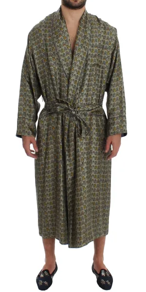 Green Chair Print SILK Robe Coat Nightgown