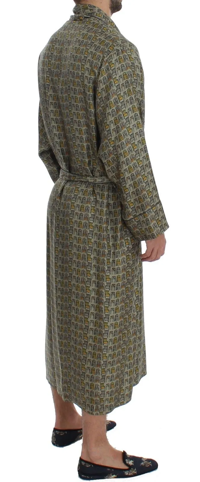 Green Chair Print SILK Robe Coat Nightgown