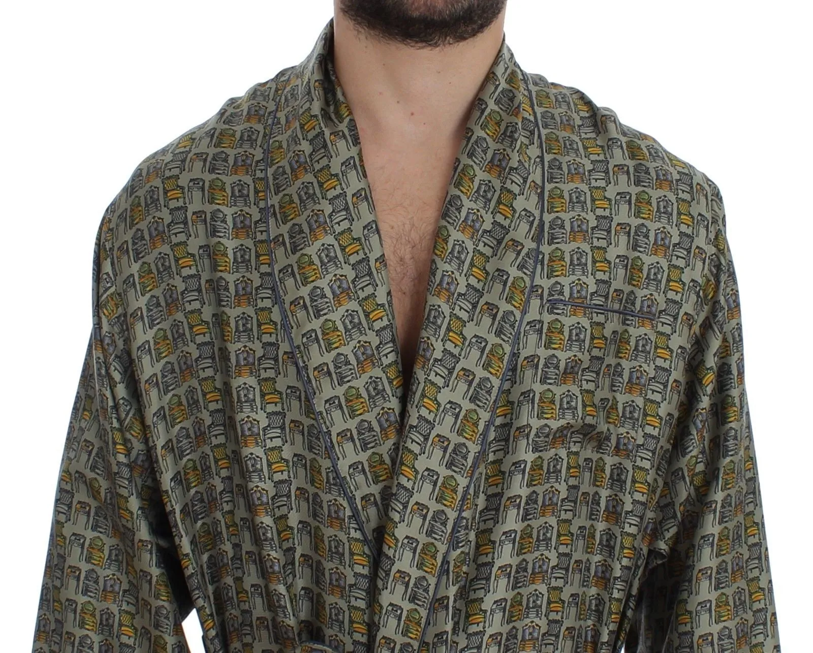 Green Chair Print SILK Robe Coat Nightgown
