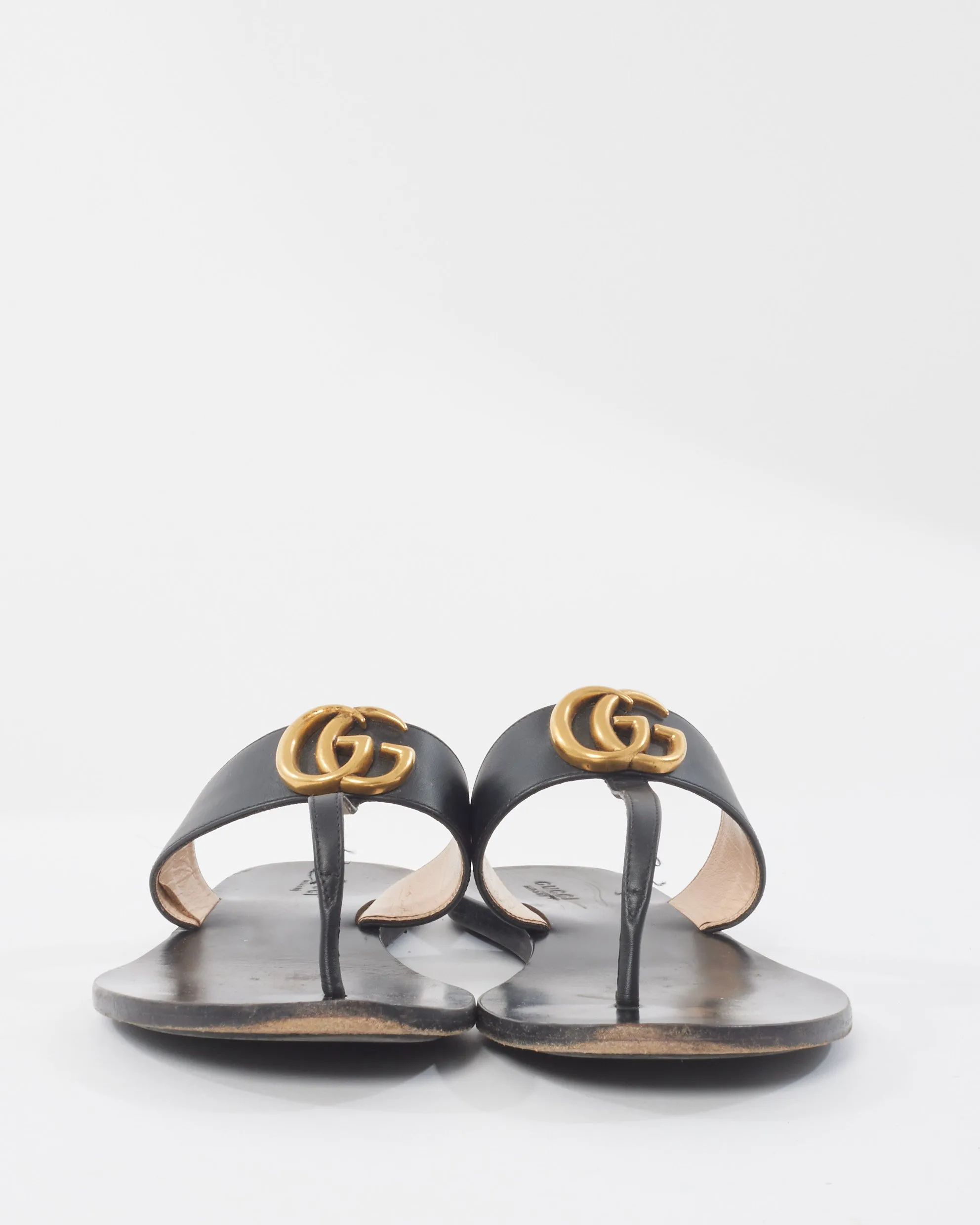 Gucci Black Leather Marmont Thong Sandals - 39
