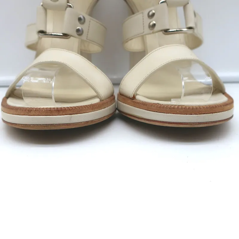 Gucci Platform Cage Sandals Cream Leather Size 40.5 Open Toe Heels