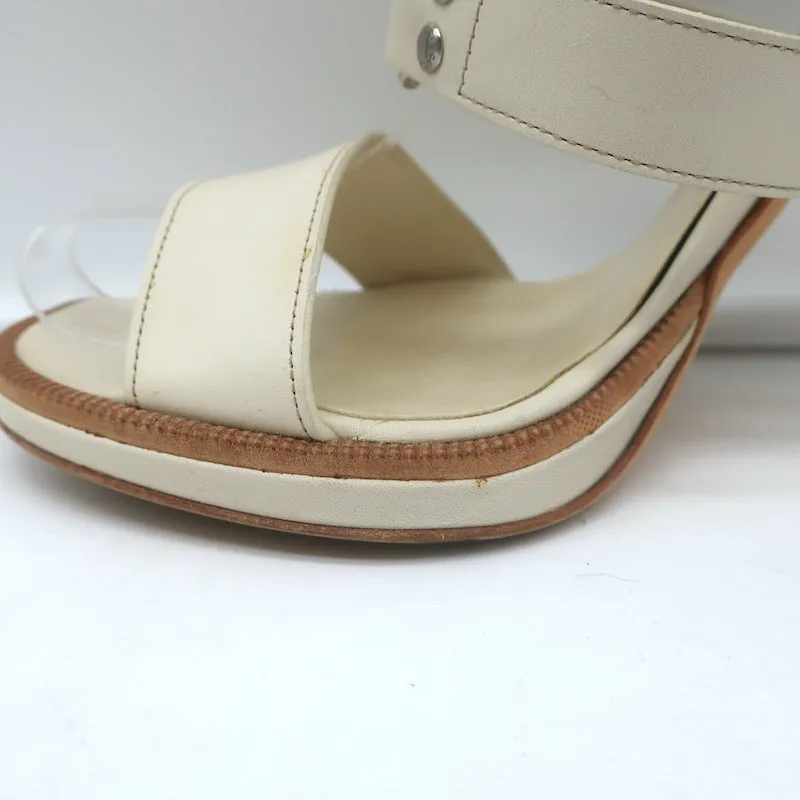 Gucci Platform Cage Sandals Cream Leather Size 40.5 Open Toe Heels