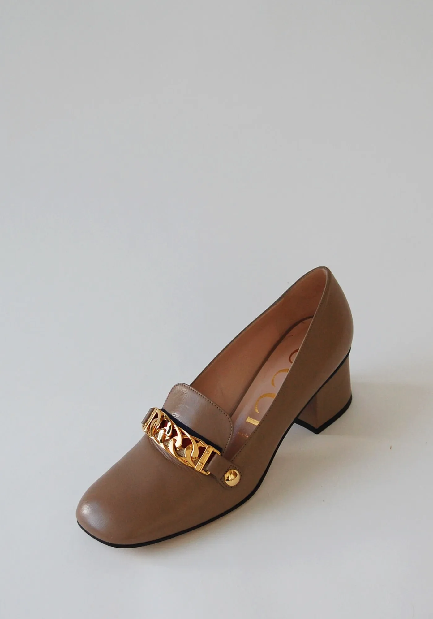 Gucci Tan Heeled Loafers | Size: 39