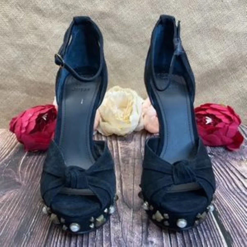 GUESS Black Suede Kenzie Studded Platform Sandals 8.5