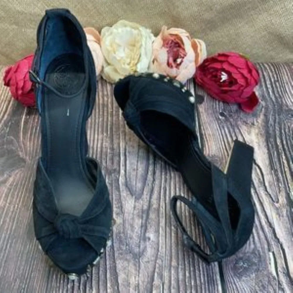 GUESS Black Suede Kenzie Studded Platform Sandals 8.5