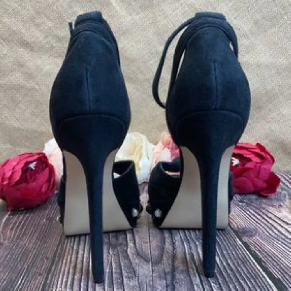 GUESS Black Suede Kenzie Studded Platform Sandals 8.5