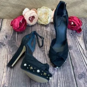GUESS Black Suede Kenzie Studded Platform Sandals 8.5
