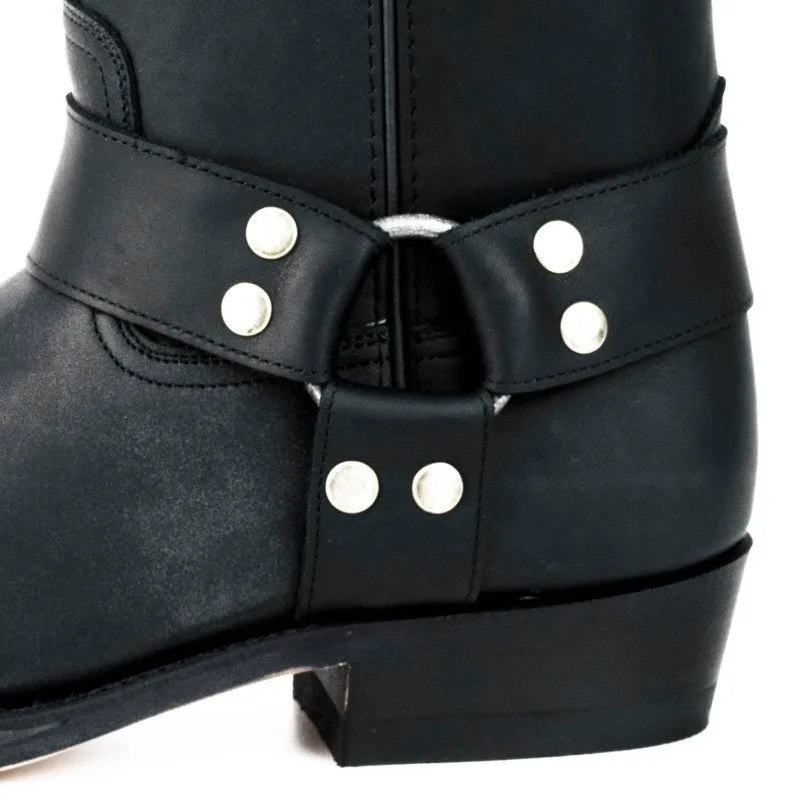 Handmade Black Leather Men's and Women's Biker Boots 01