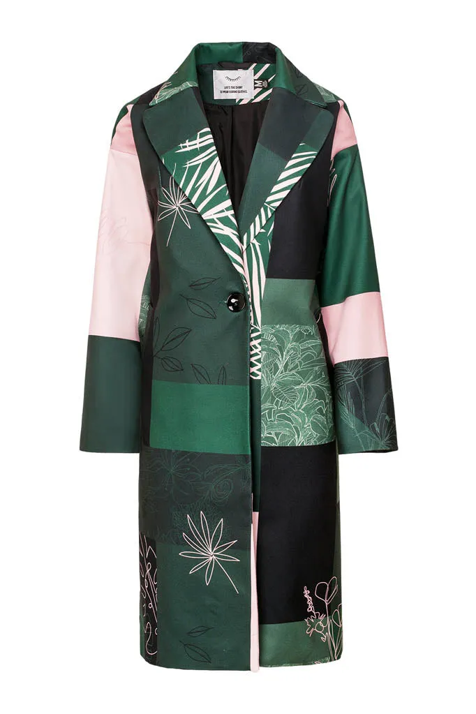 Havana Green patchwork classic coat