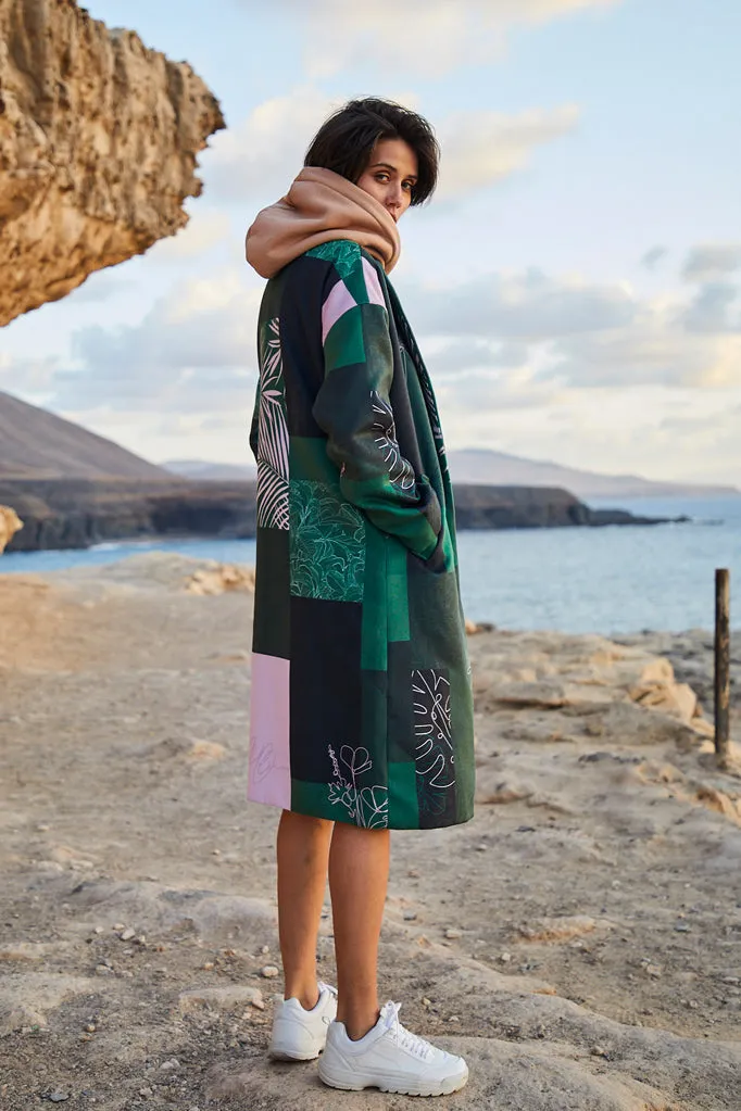 Havana Green patchwork classic coat