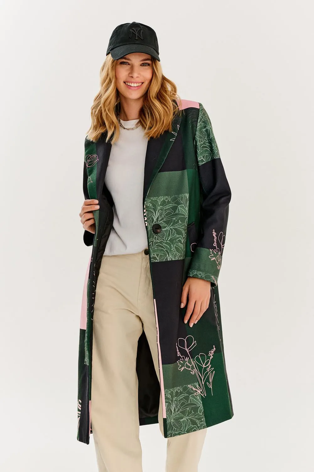 Havana Green patchwork classic coat