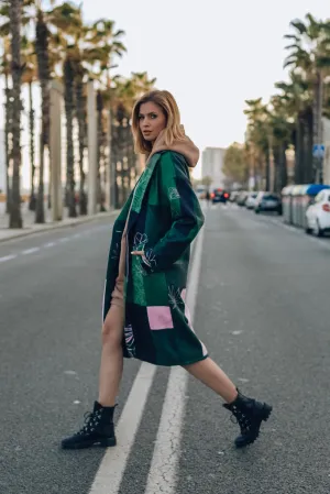 Havana Green patchwork classic coat