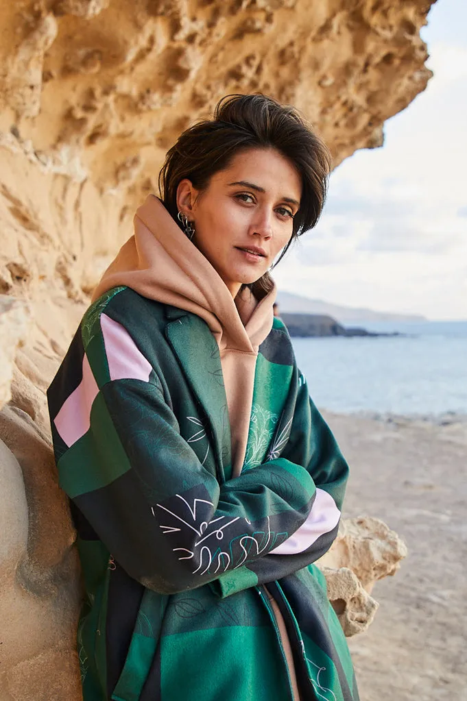 Havana Green patchwork classic coat