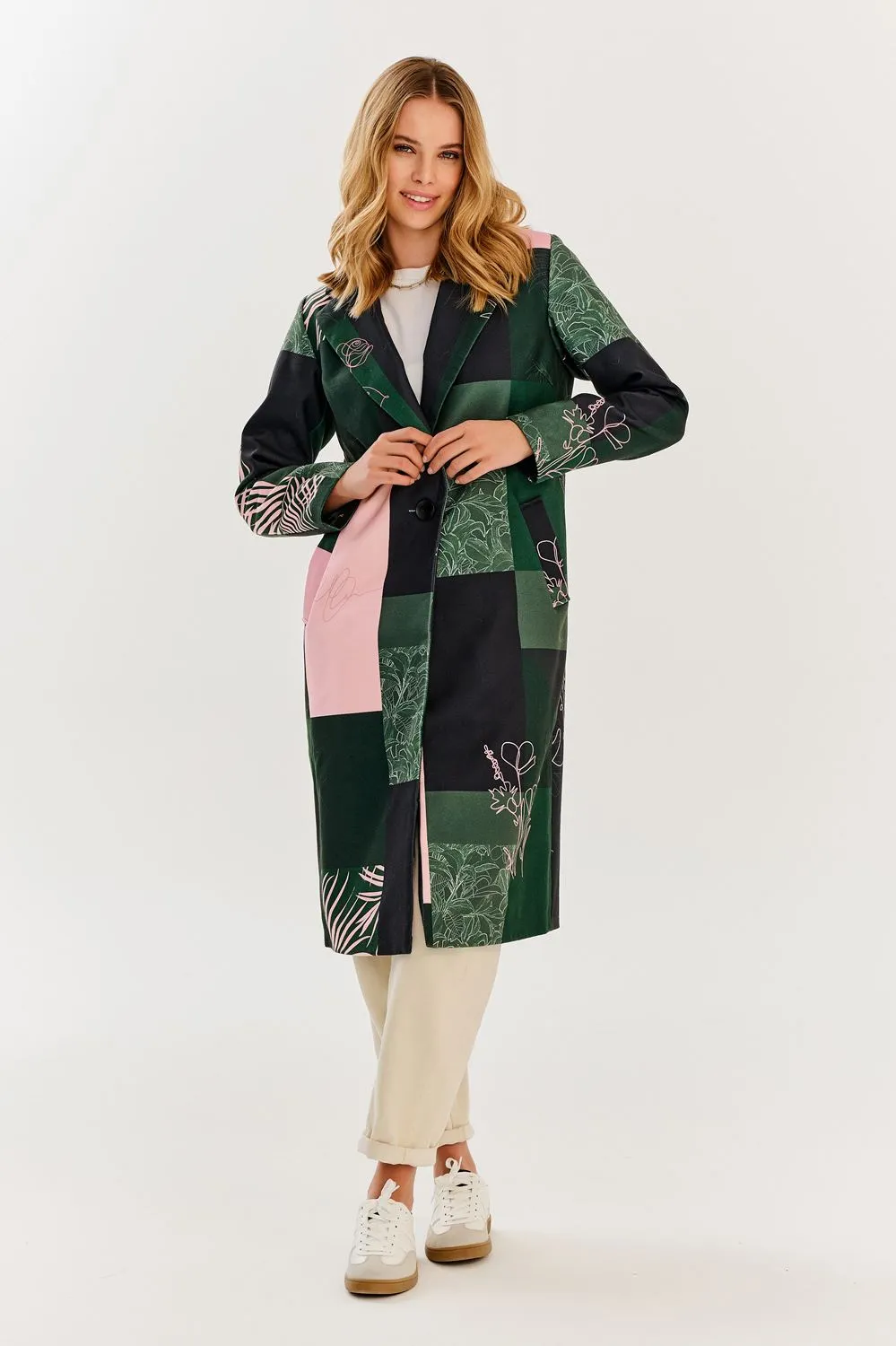 Havana Green patchwork classic coat