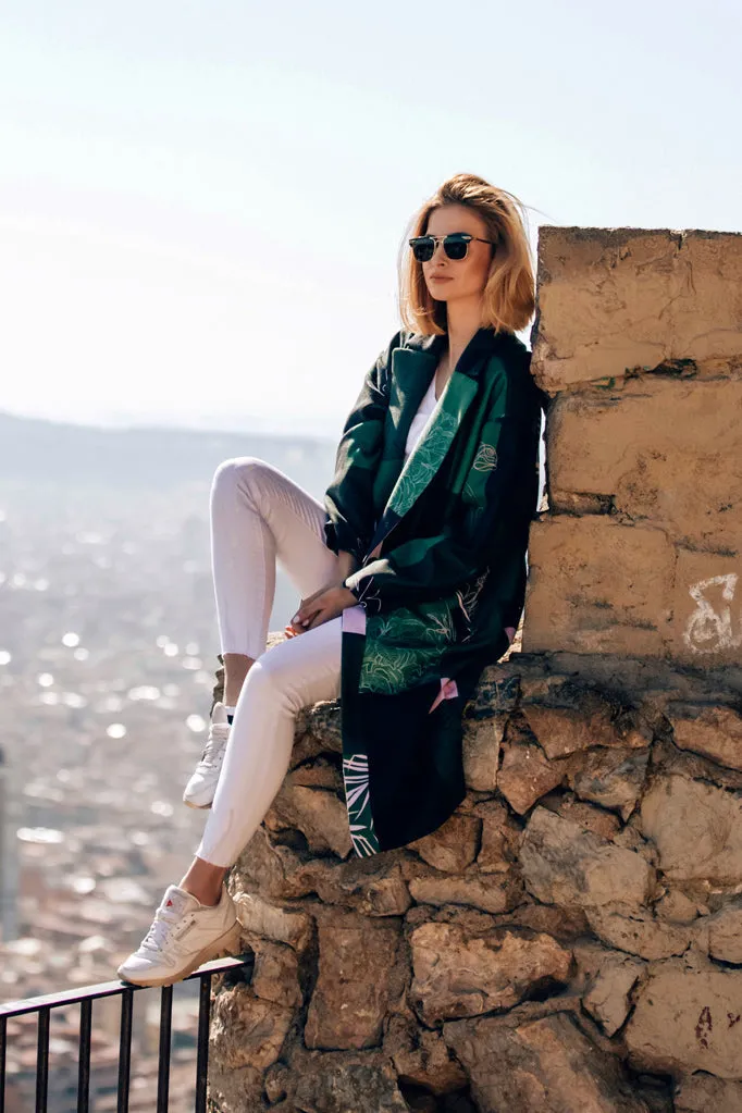 Havana Green patchwork classic coat
