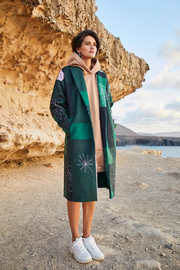 Havana Green patchwork classic coat