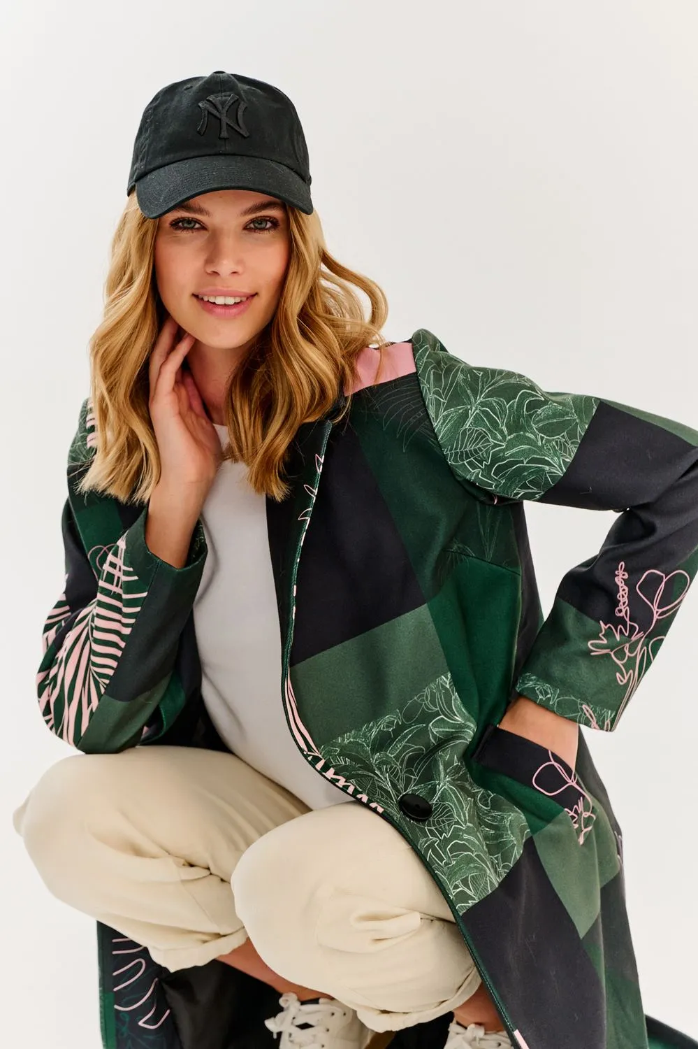 Havana Green patchwork classic coat