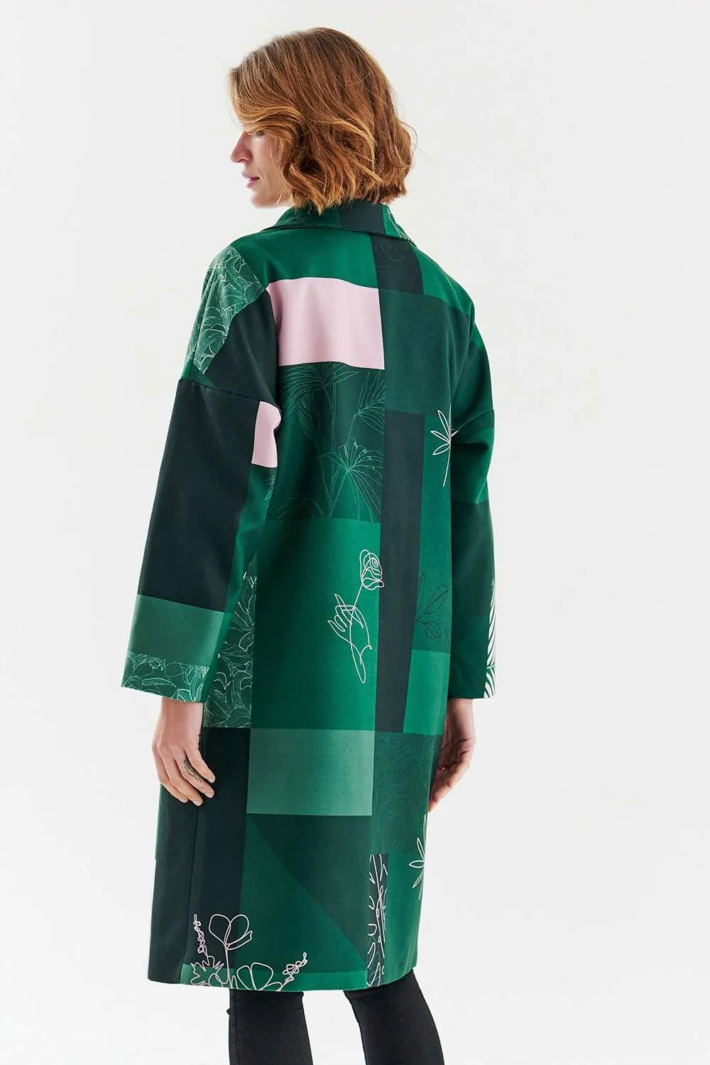 Havana Green patchwork classic coat