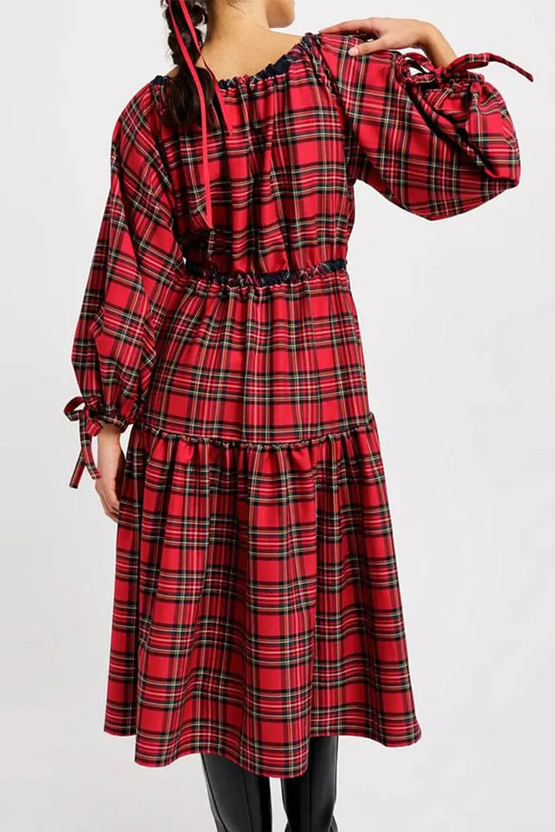 HBR1335 Plaid Prairie Midi Dress