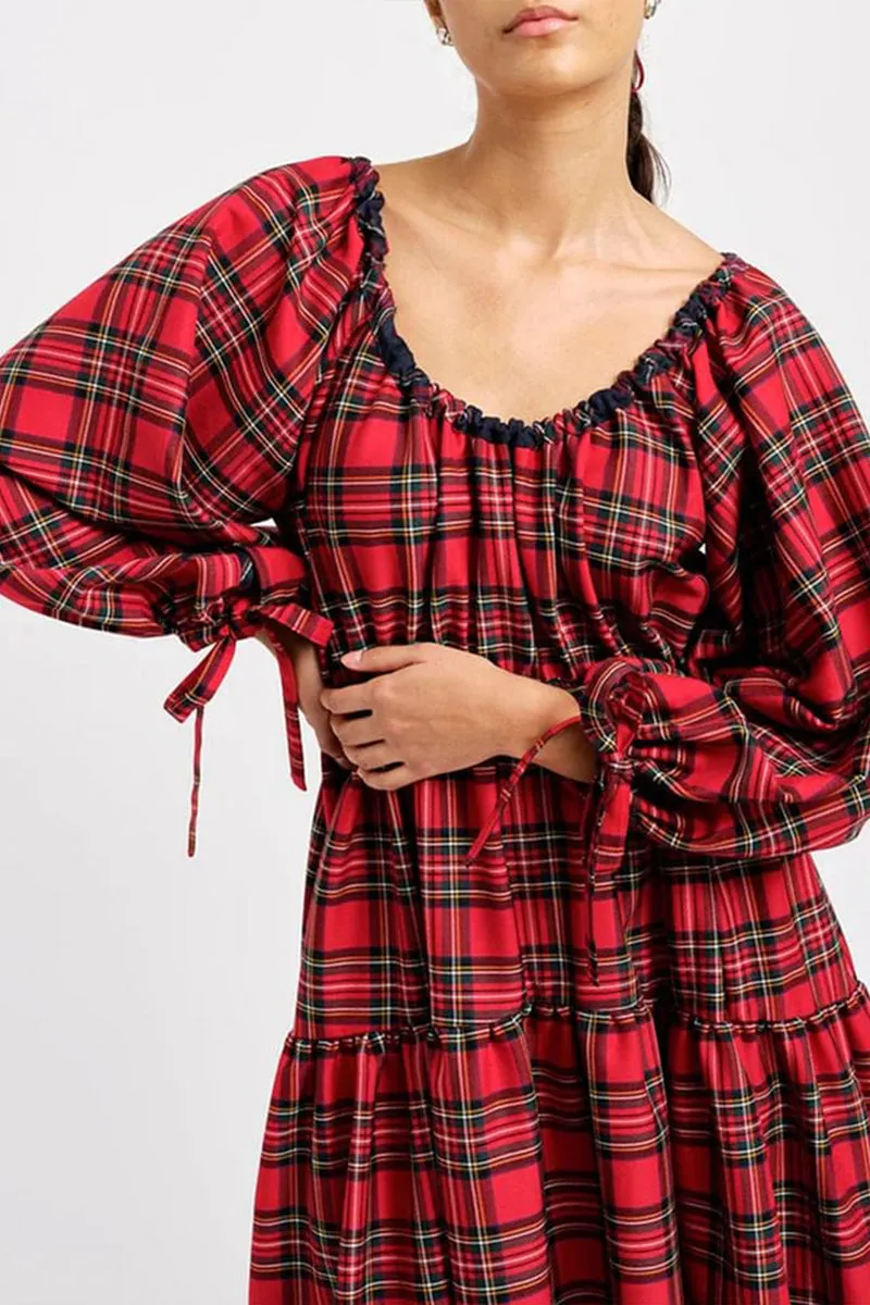 HBR1335 Plaid Prairie Midi Dress