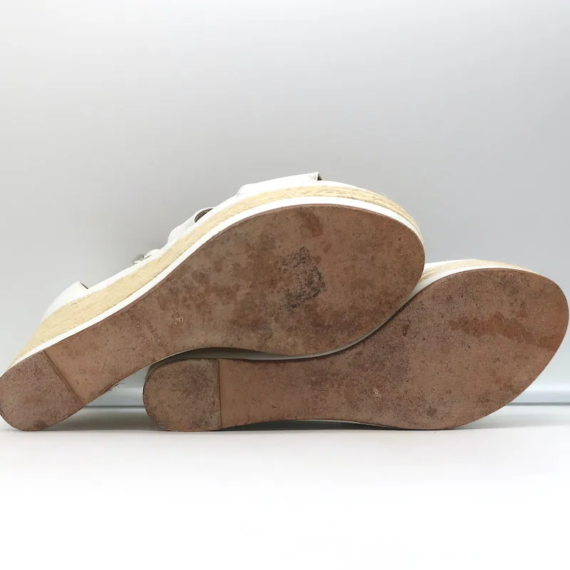 Hermes Ilana Espadrille Wedges White Leather Size 36 Platform Sandals