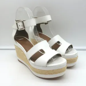 Hermes Ilana Espadrille Wedges White Leather Size 36 Platform Sandals