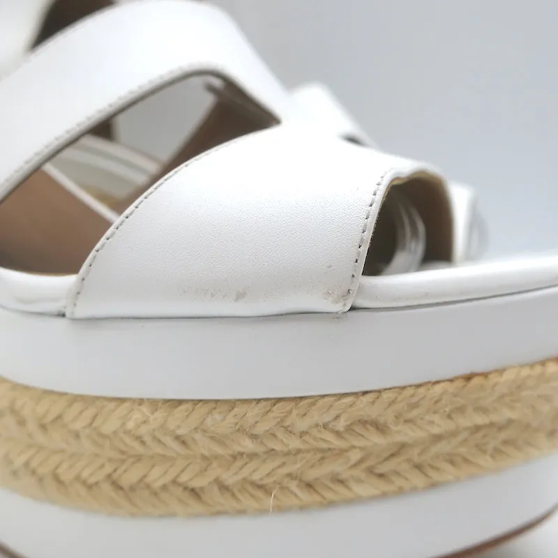 Hermes Ilana Espadrille Wedges White Leather Size 36 Platform Sandals