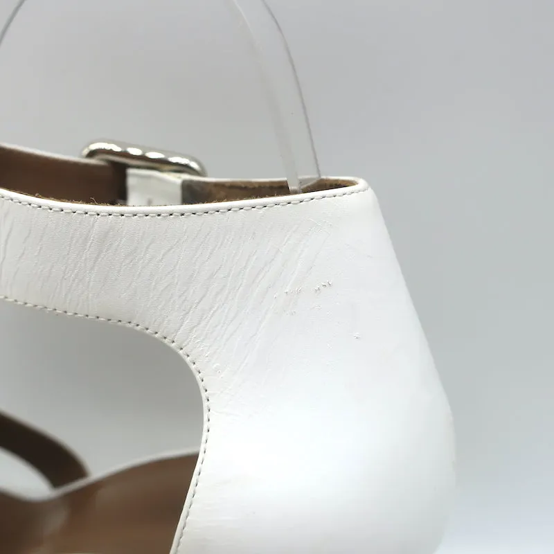 Hermes Ilana Espadrille Wedges White Leather Size 36 Platform Sandals